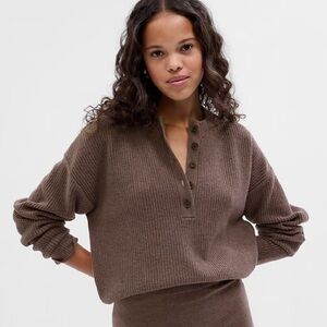 Gap CashSoft Ribbed Henley Sweater in Brown